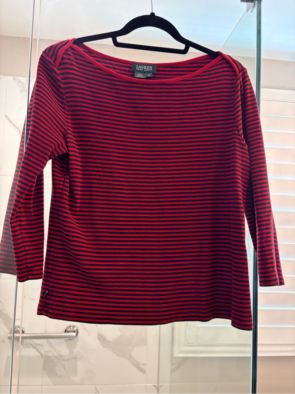 Ralph Lauren Red Striped Boatneck Top